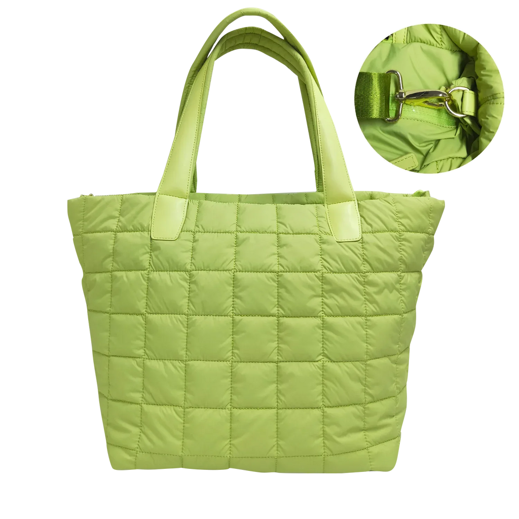Quilted Nylon Tote Bag for Women – Lightweight 16” Laptop Work & Travel Tote