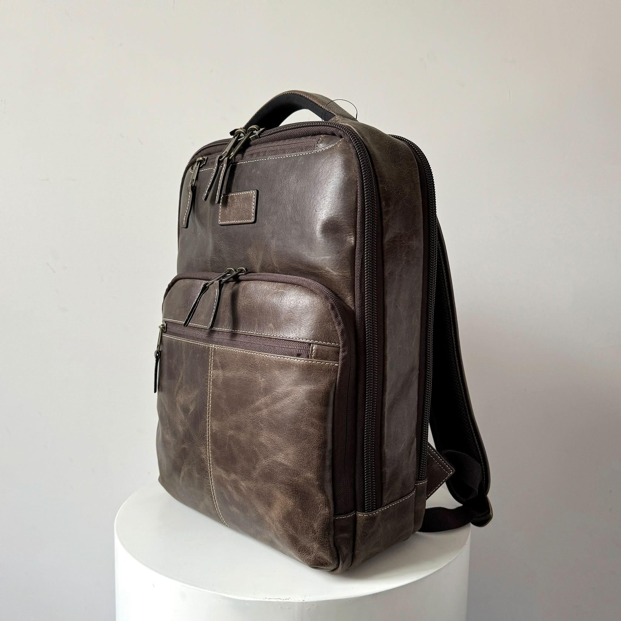 16" Crazy Horse Full-Grain Leather Laptop Backpack