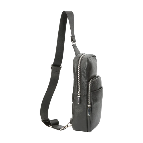 Black Pebbled Full-Grain Leather Sling Bag for Men – Crossbody Travel & Everyday Carry