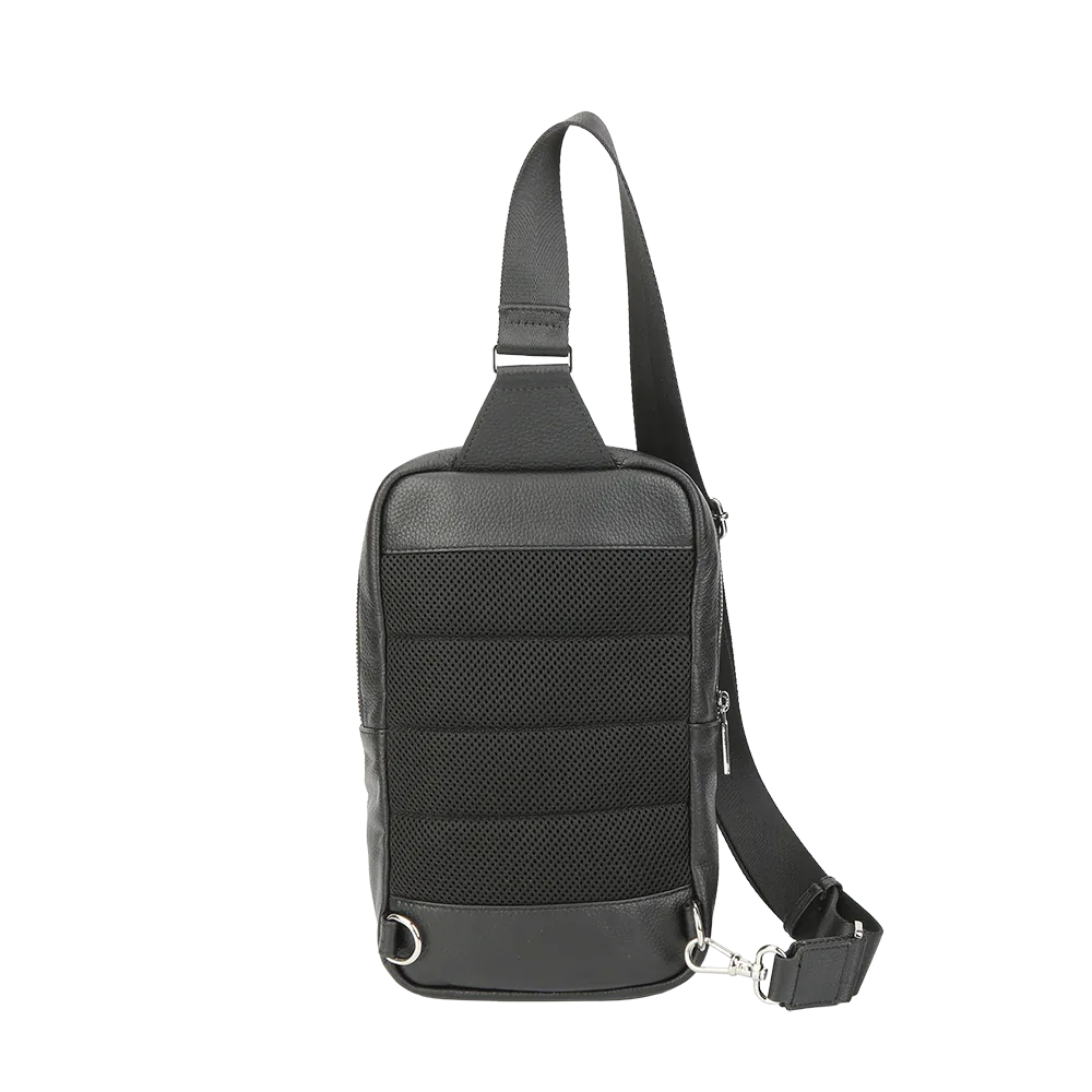 Black Pebbled Full-Grain Leather Sling Bag for Men – Crossbody Travel & Everyday Carry