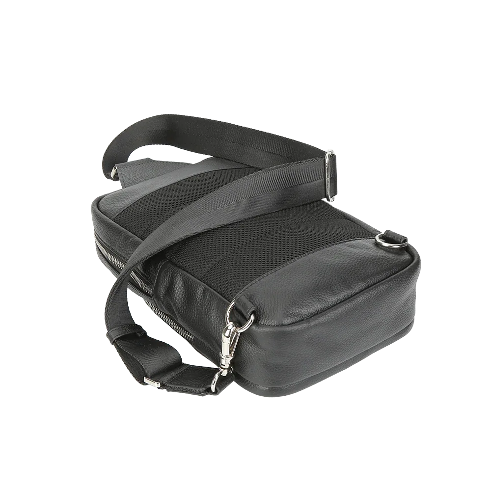 Black Pebbled Full-Grain Leather Sling Bag for Men – Crossbody Travel & Everyday Carry