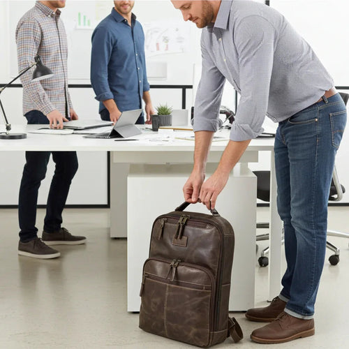 16" Crazy Horse Full-Grain Leather Laptop Backpack
