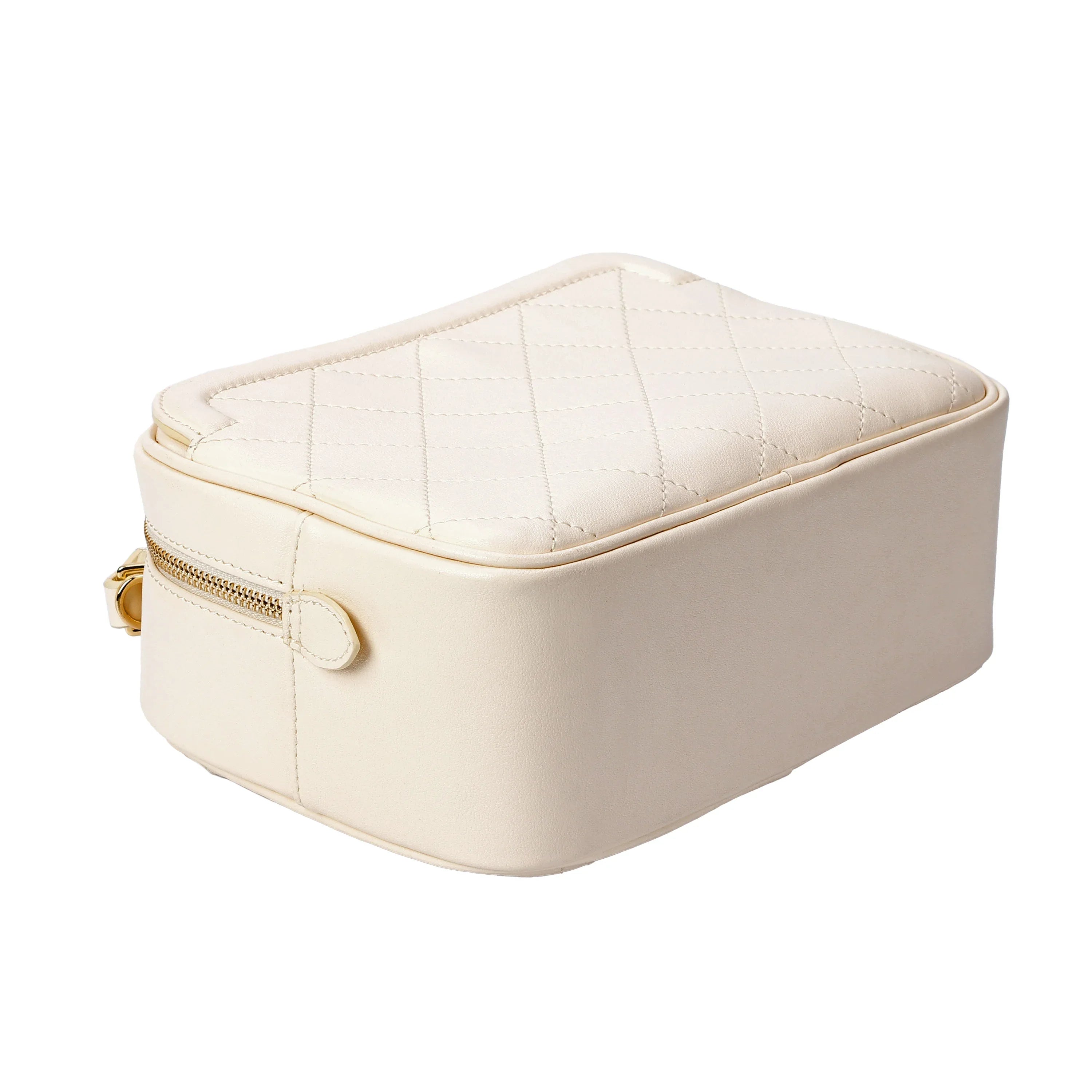 White Quilted Leather Camera Bag for Women – Stylish Crossbody Purse