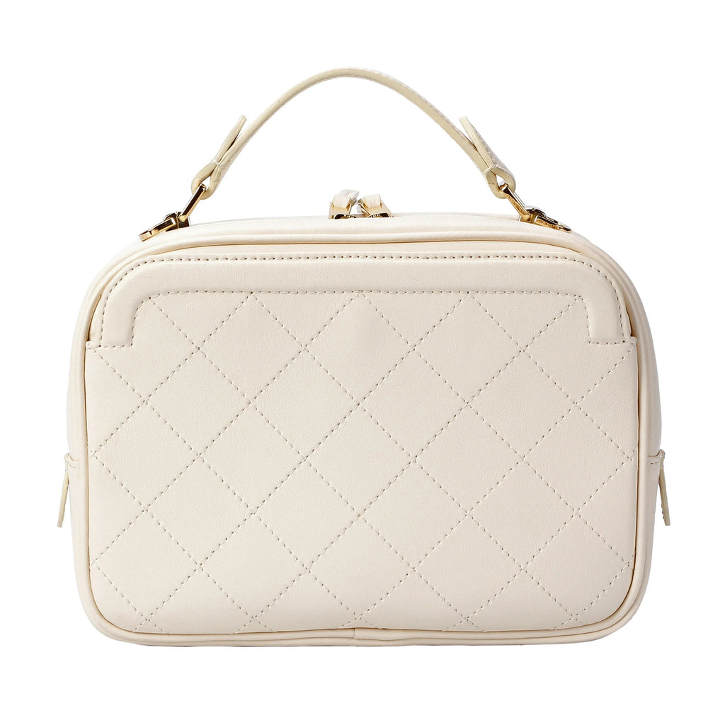 White Quilted Leather Camera Bag for Women – Stylish Crossbody Purse