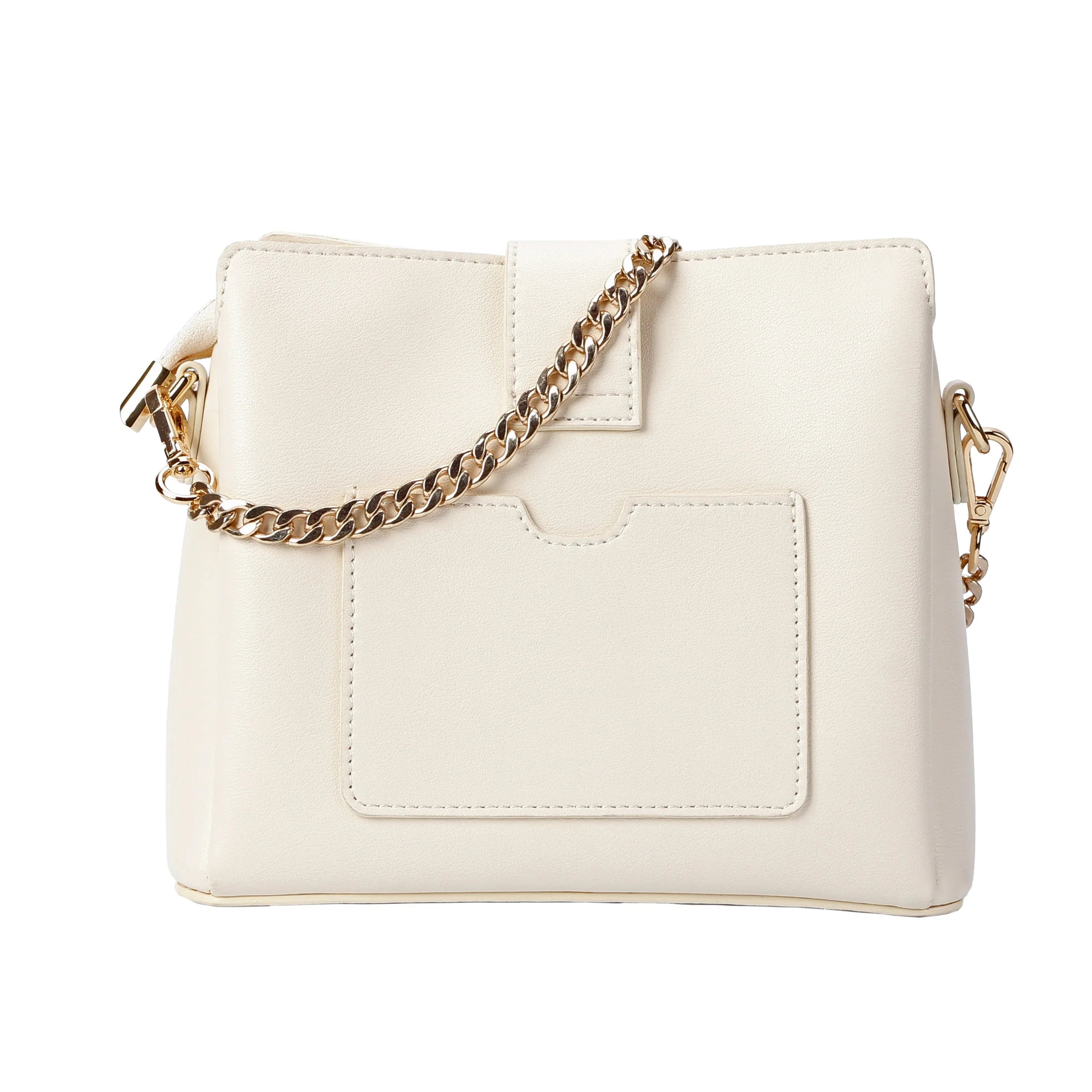 Ivory Quilted Leather Crossbody Bag with Gold Chain Strap