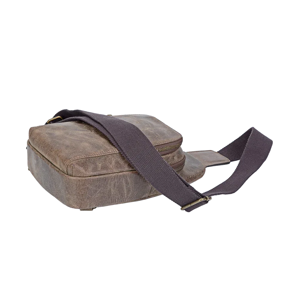 Crazy Horse Leather Sling Bag Small Version – Brown Full-Grain Crossbody for Men