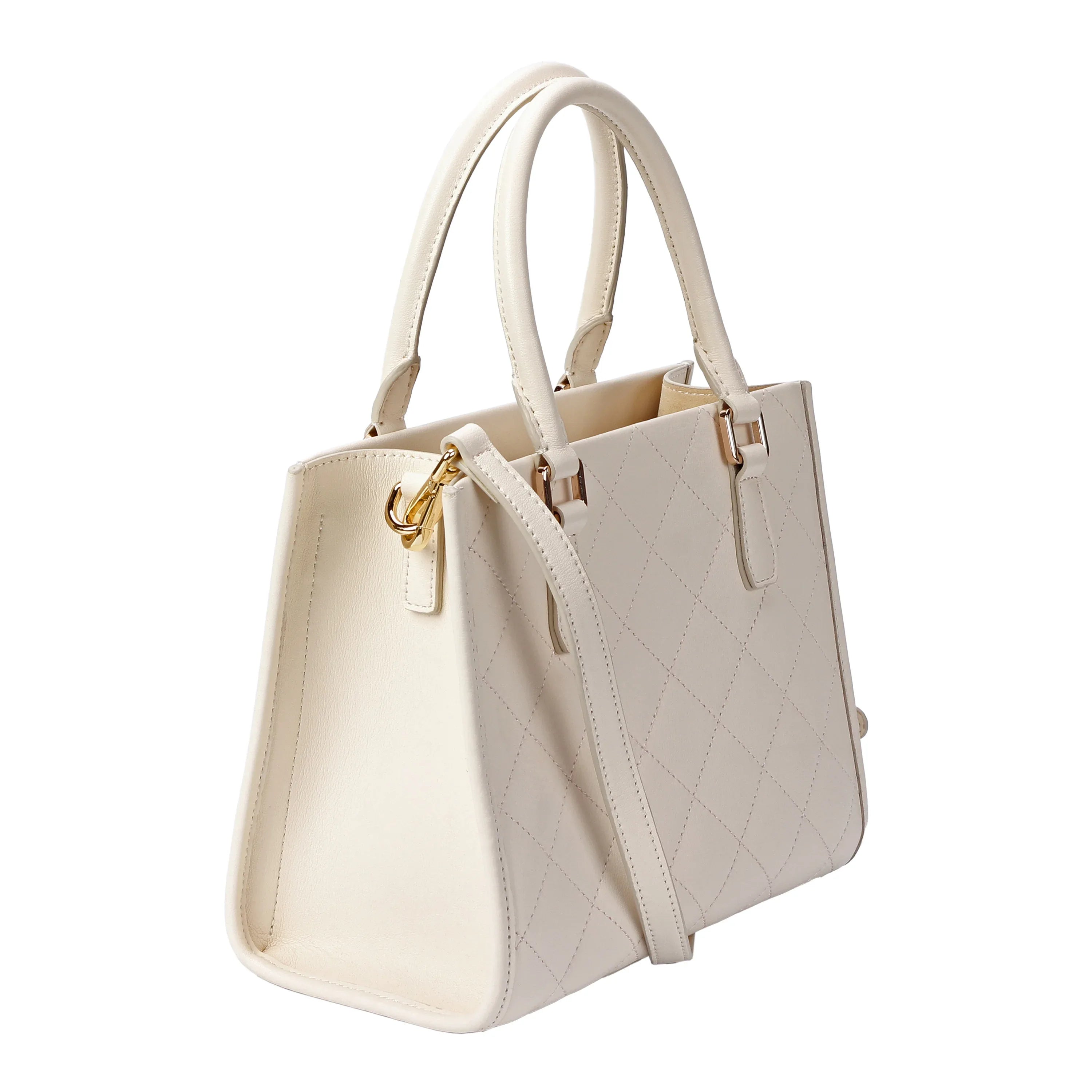 White Quilted Leather Crossbody Bag with Dual Handles